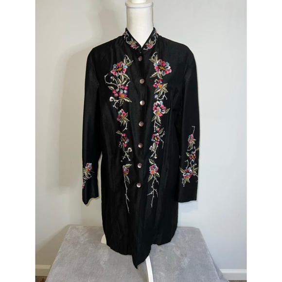 Women's VINTAGE Silk Blend Black Embroidered Jacket L